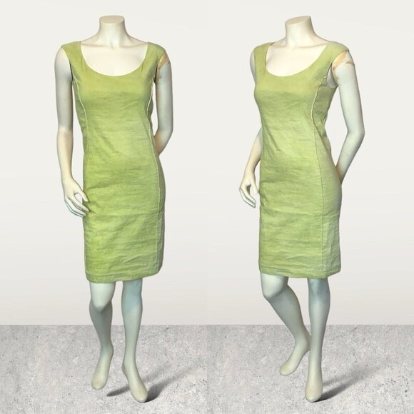 Annette Görtz Sz 34/4 US Sleeveless Bodycon Dress Linen Blend Stretch Lime Women - Picture 2 of 11